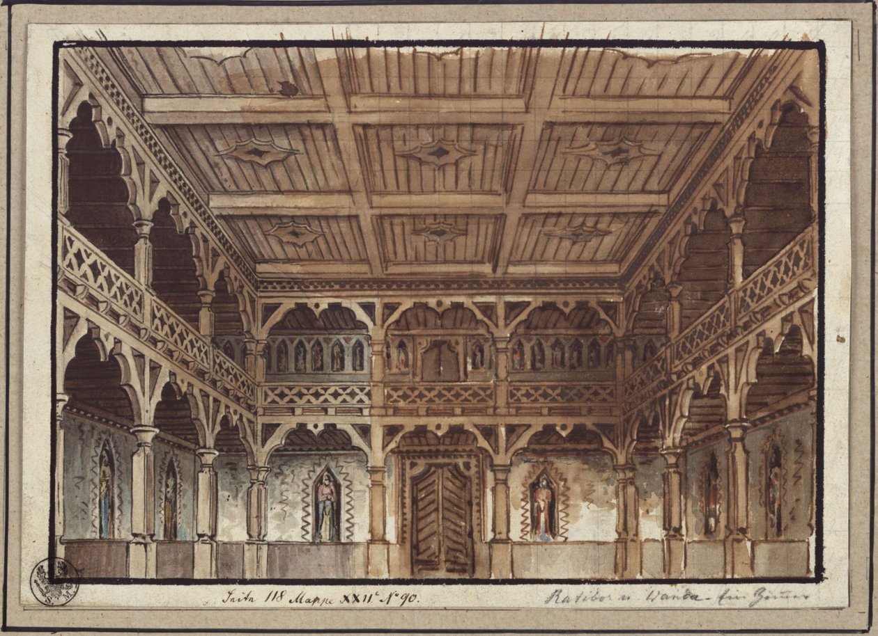 Ratibor e Wanda. Dramma di Jakob Andreas Konrad Levezow. Bozzetto per la 2ª scenografia. Appartamento delle donne nel castello da Karl Friedrich Schinkel