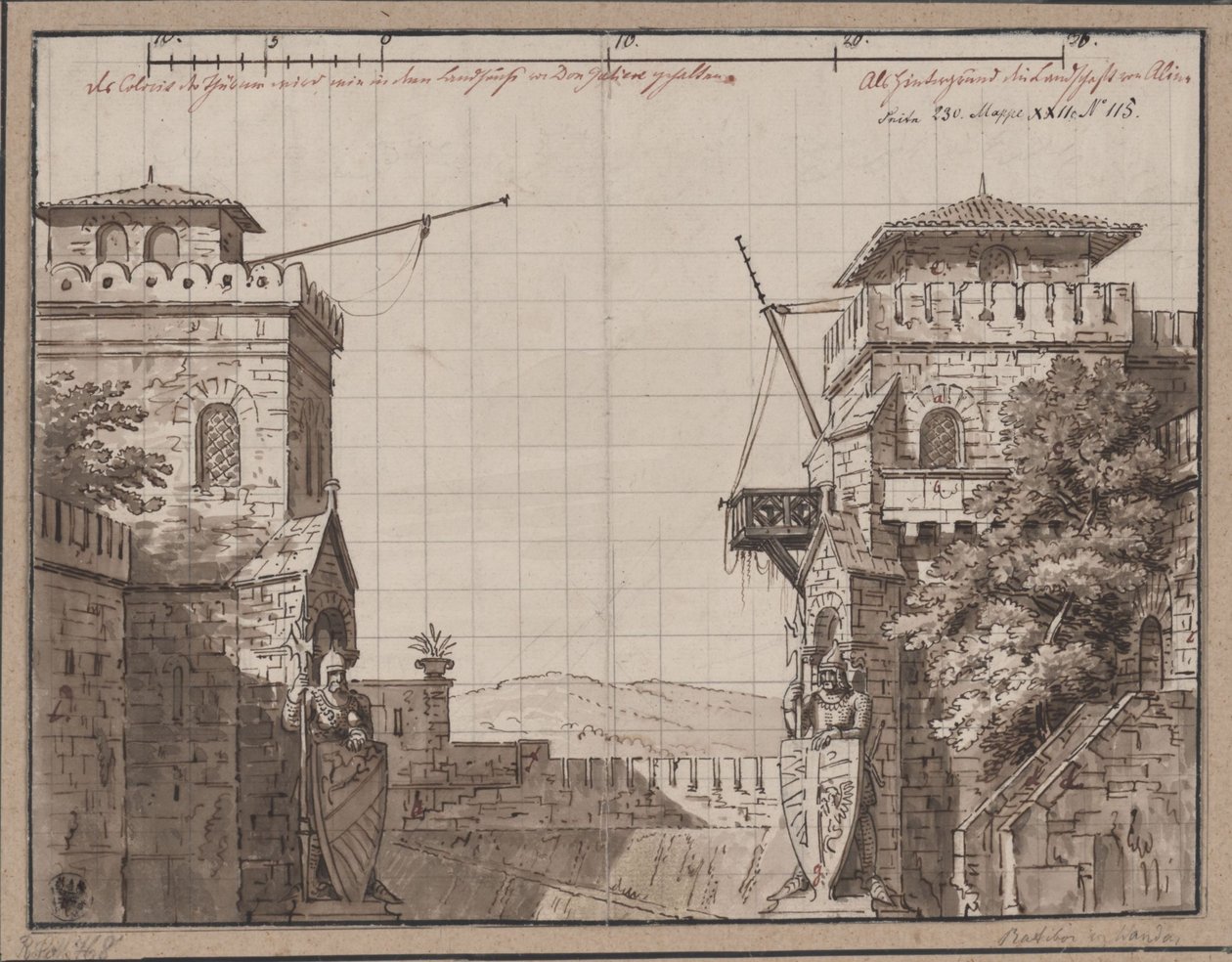 Ratibor e Wanda. Opera teatrale di Jakob Andreas Konrad Levezow. Bozzetto per la terza scenografia. Fortezza con vista sulle montagne da Karl Friedrich Schinkel