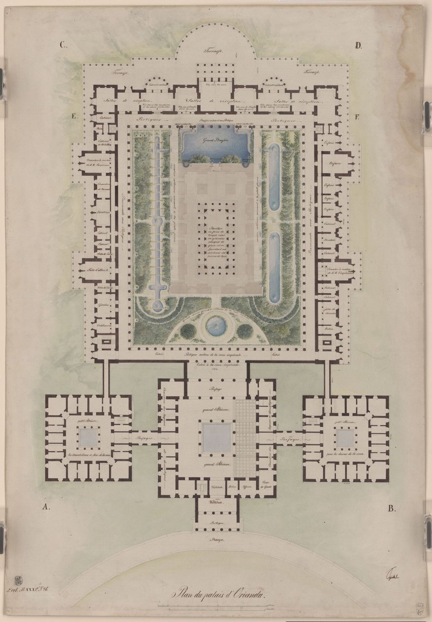 Palazzo Orianda in Crimea. Progetto classicheggiante. Pianta da Karl Friedrich Schinkel