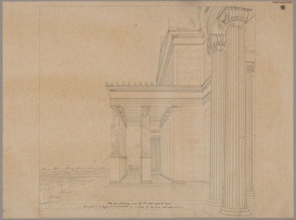 Il castello di Orianda in Crimea. Progetto in stile antico. Terrazza del castello con portico affacciato sul mare da Karl Friedrich Schinkel
