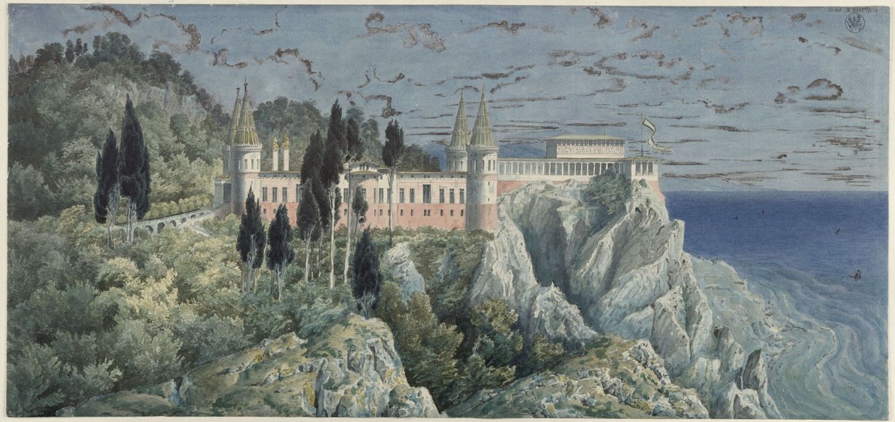 Palazzo Orianda in Crimea. Progetto moscovita. Veduta da Karl Friedrich Schinkel