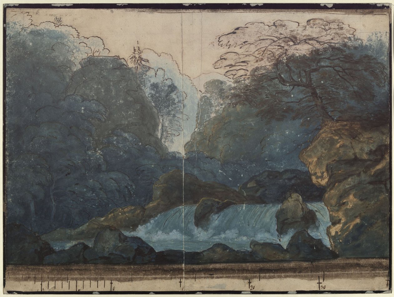 Undine. Opera di E. T. A. Hoffmann. Bozzetto della seconda scenografia. Bosco con cascata da Karl Friedrich Schinkel