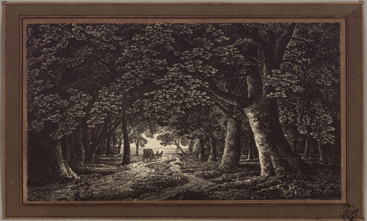 Strada nel bosco con una carrozza da Karl Friedrich Schinkel