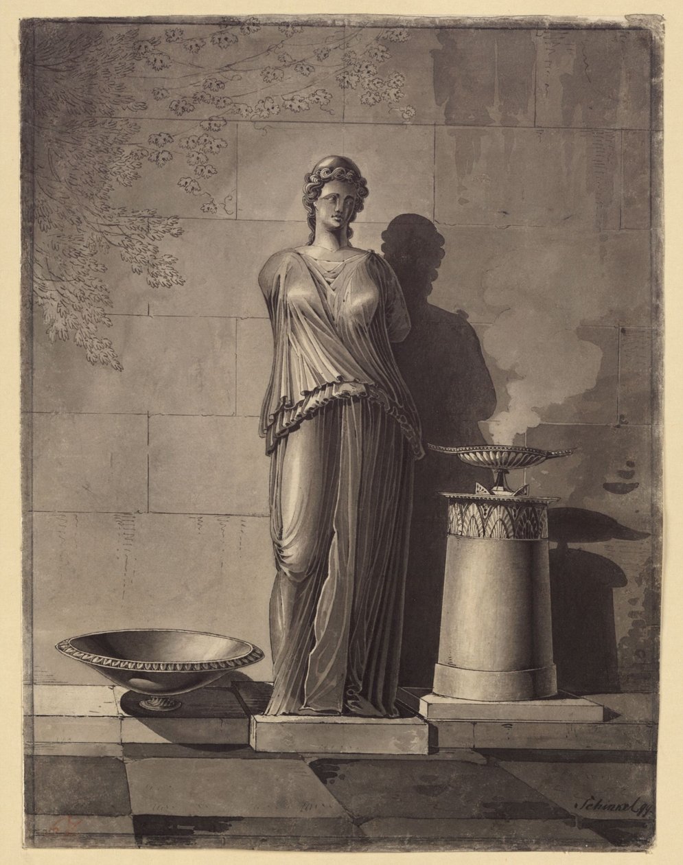 Torso di una figura femminile in abito antico tra una conchiglia e un altare da Karl Friedrich Schinkel