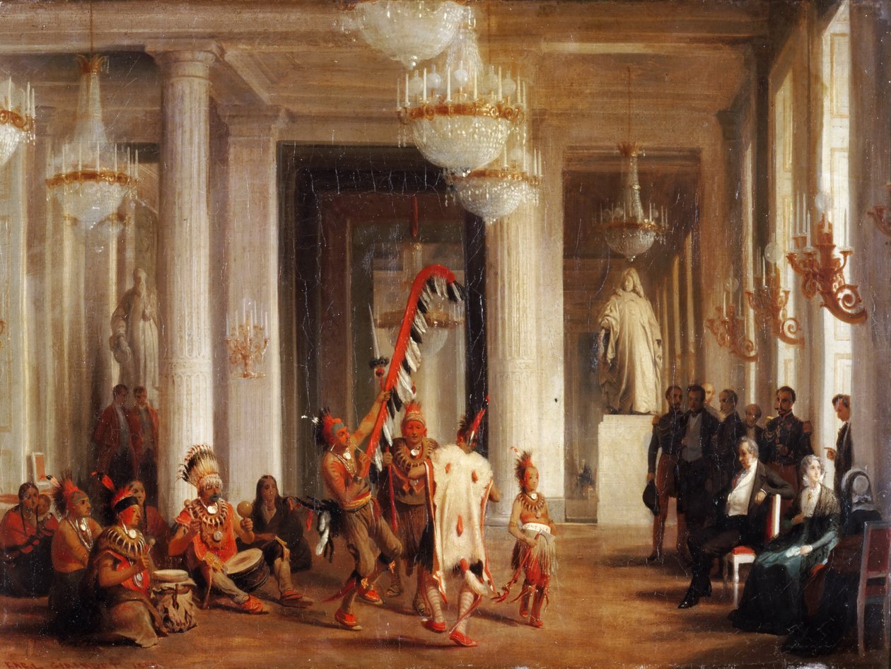 Danza degli indiani Iowa nel Salon de la Paix alle Tuileries, presentata dal pittore George Catl da Karl Girardet