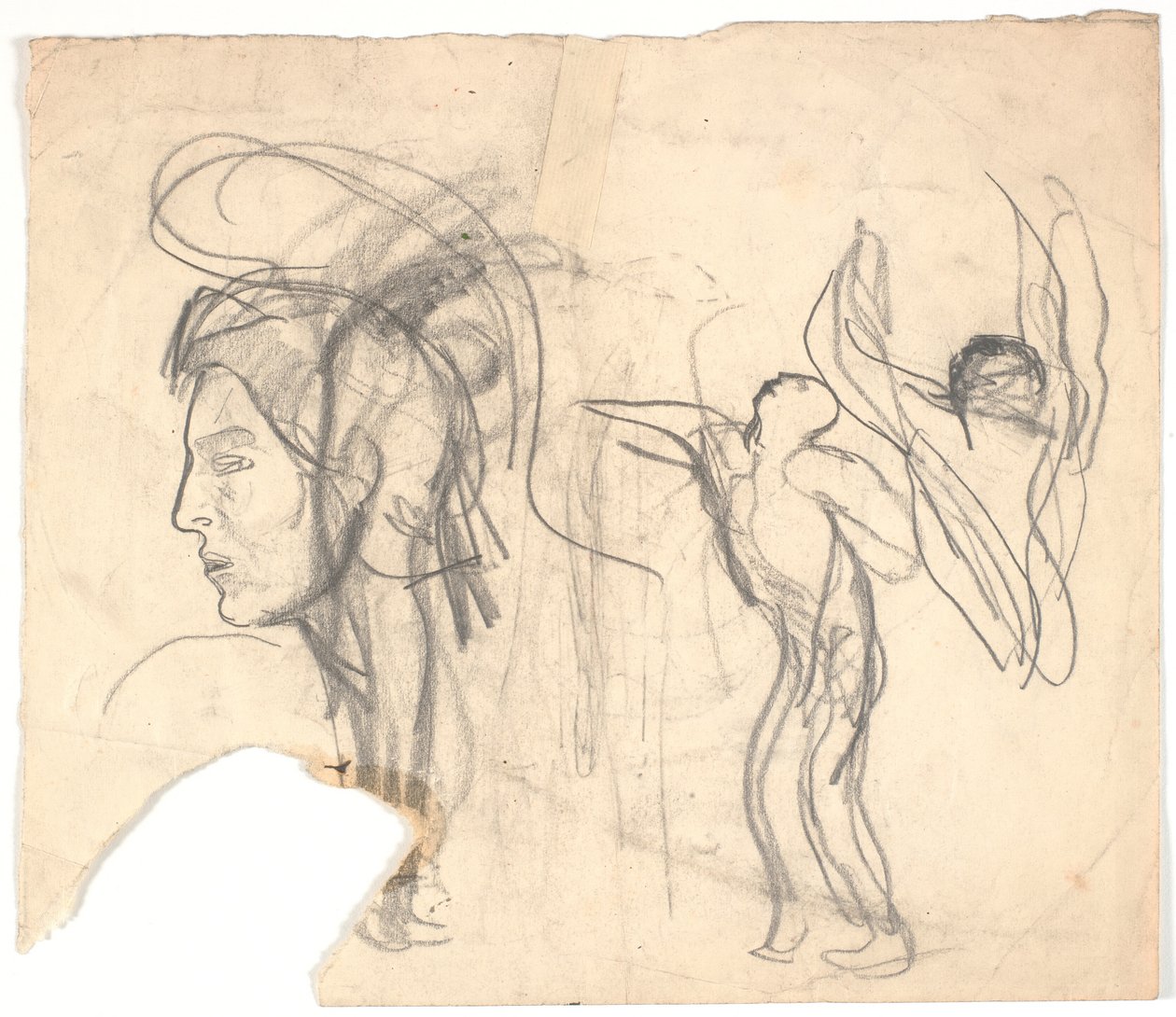Testa di uomo in profilo, romano (copia?), e due schizzi di figure maschili nude da Karl Isakson