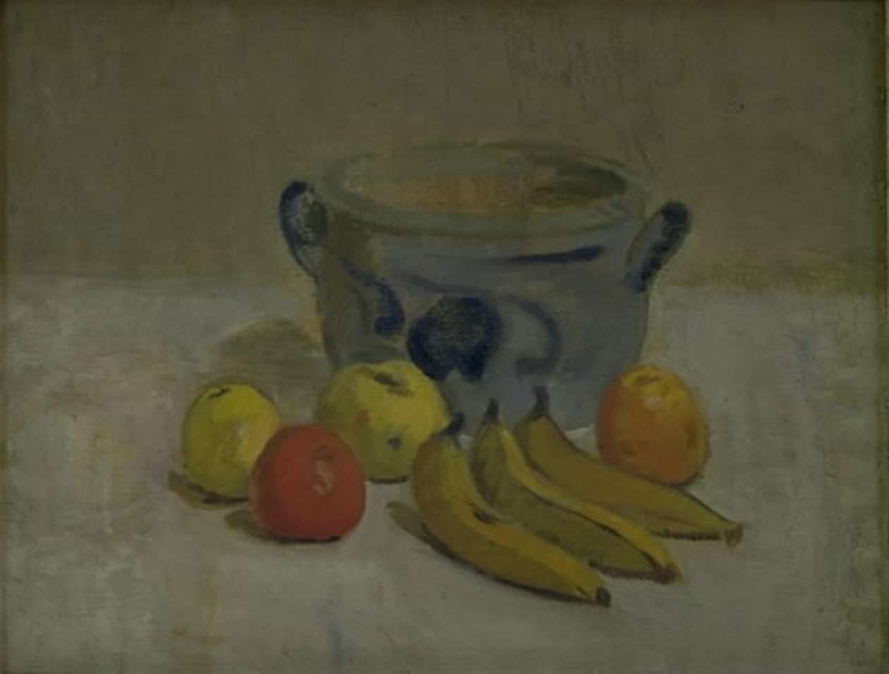 Natura morta con vaso grigio, mele e banane da Karl Isakson