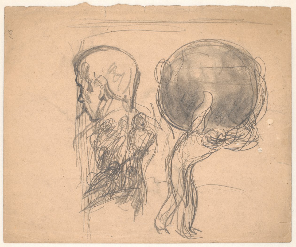Foglio di studio con ritratto maschile e figura di Atlante da Karl Isakson