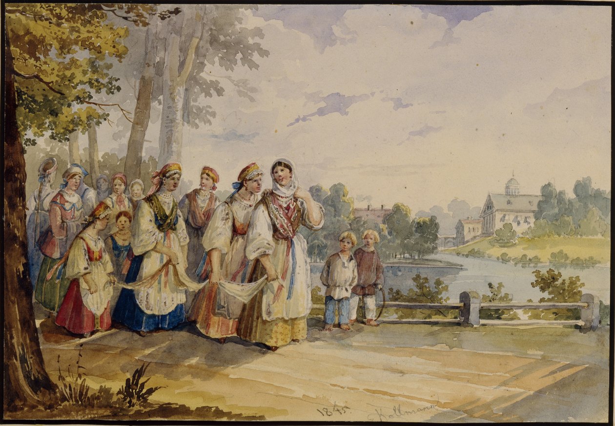 Ragazze contadine russe con Abito da Festa, 1845 da Karl Ivanovich Kolmann
