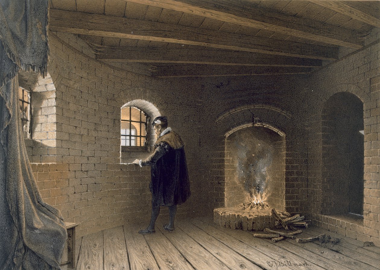 Prigione del duca Giovanni, figlio di Gustavo I, a Gripsholm, dopo la deposizione di Erik, pub. c1853-64 da Karl Johann Billmark