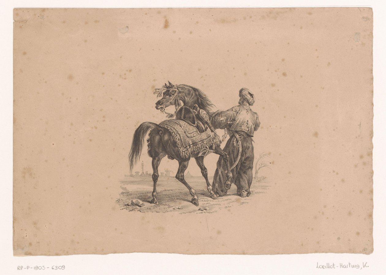 Cavallo e uomo in piedi in abiti ottomani da Karl Loeillot Hartwig