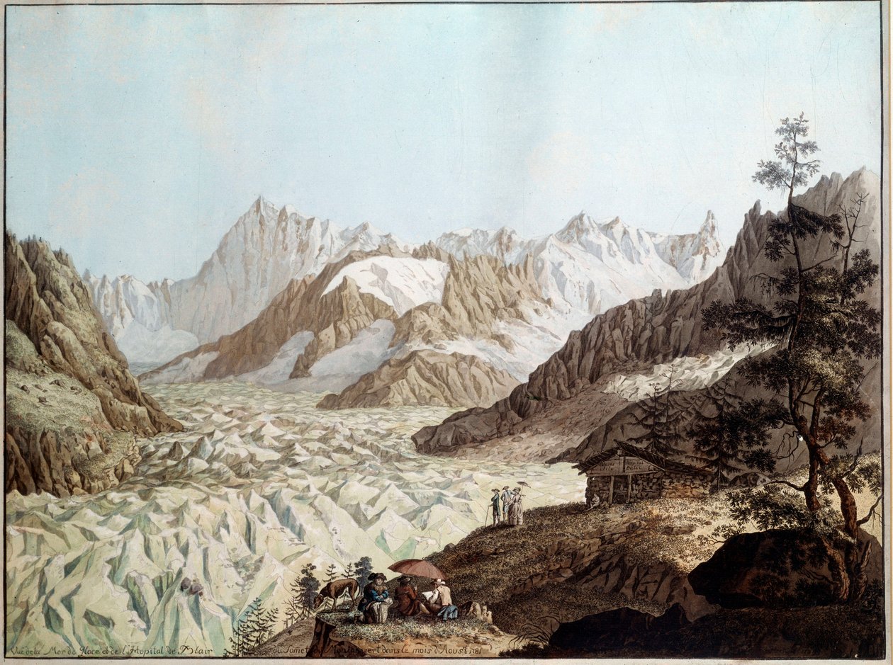 Veduta del mare di ghiaccio del Monte Avert vicino a Chamonix nelle Alpi da Karl Ludwig Hackert