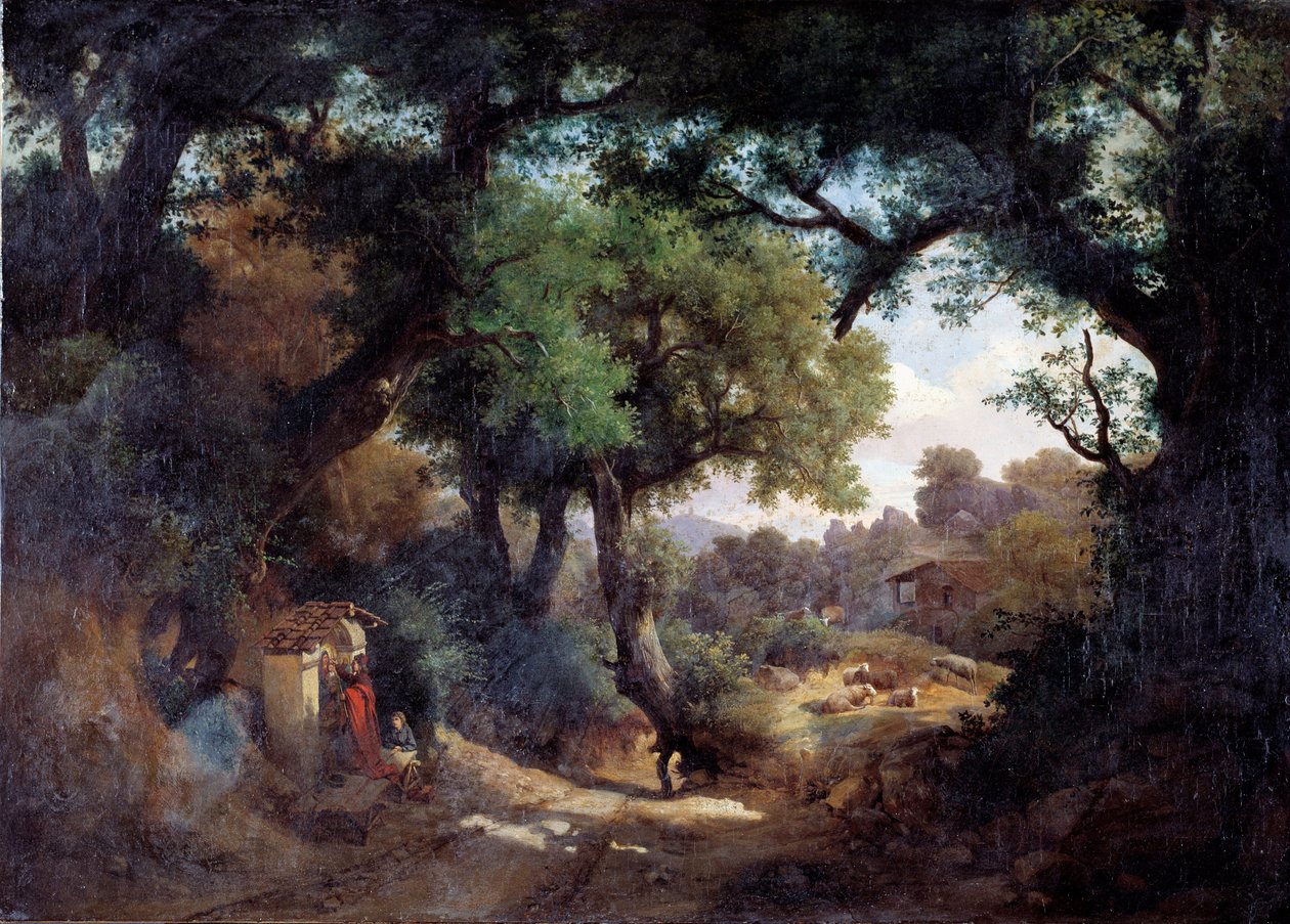 Rappresentazione del pittore Andrea del Castagno con pastore in un paesaggio (ritratto del pittore Andrea del Castagno e un pastore in un paesaggio) da Karoly II Marko