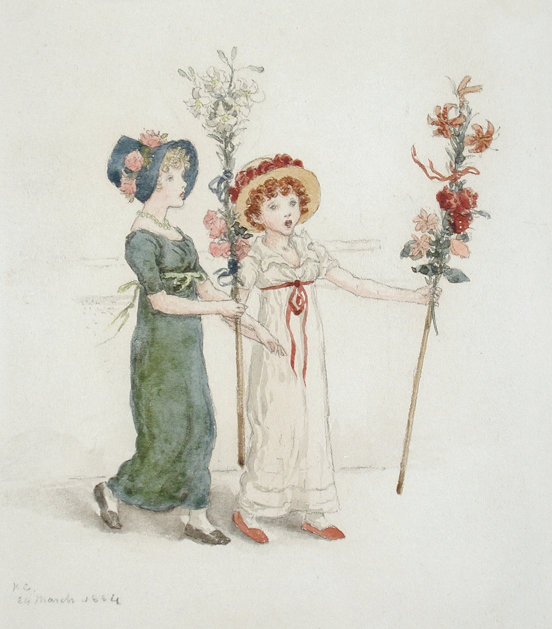 Due bambini con bastoni da Kate Greenaway