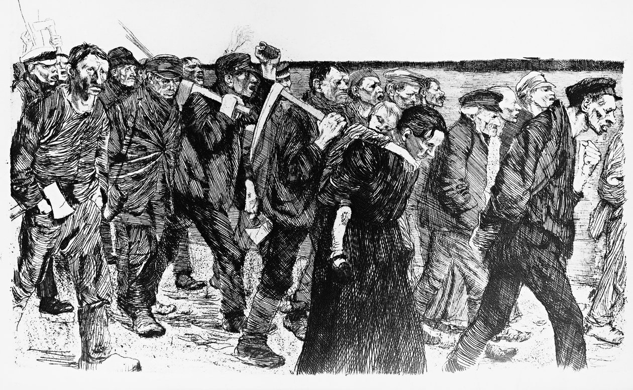 Dimostrazione di lavoratori, illustrazione di Käthe Kollwitz per l