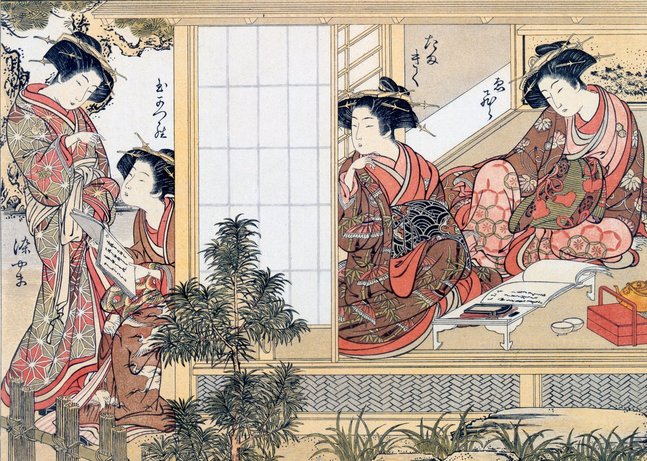 Donne giapponesi che leggono e scrivono da Katsukawa Shunsho