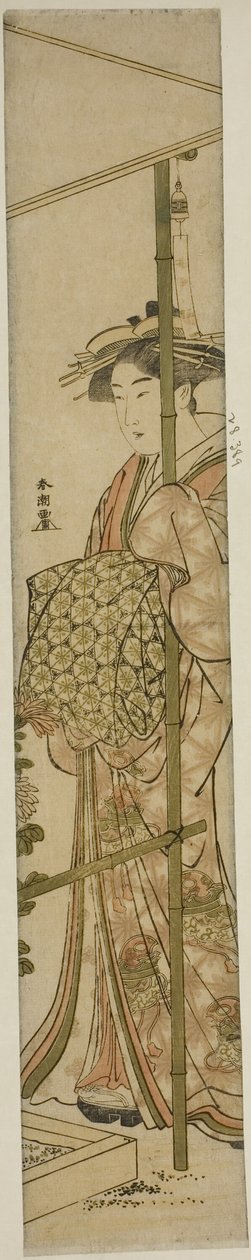 Cortigiana che ammira i crisantemi da Katsukawa Shuncho