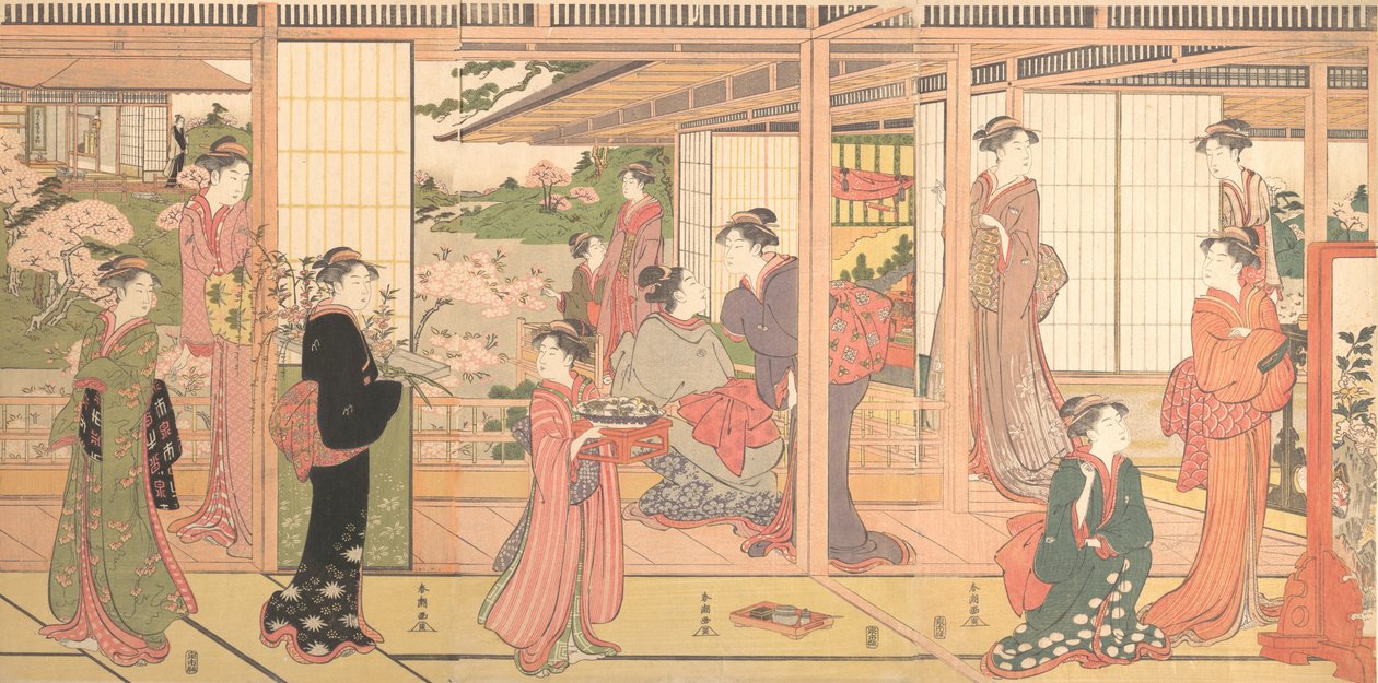 Mansione che si apre su un giardino da Katsukawa Shuncho