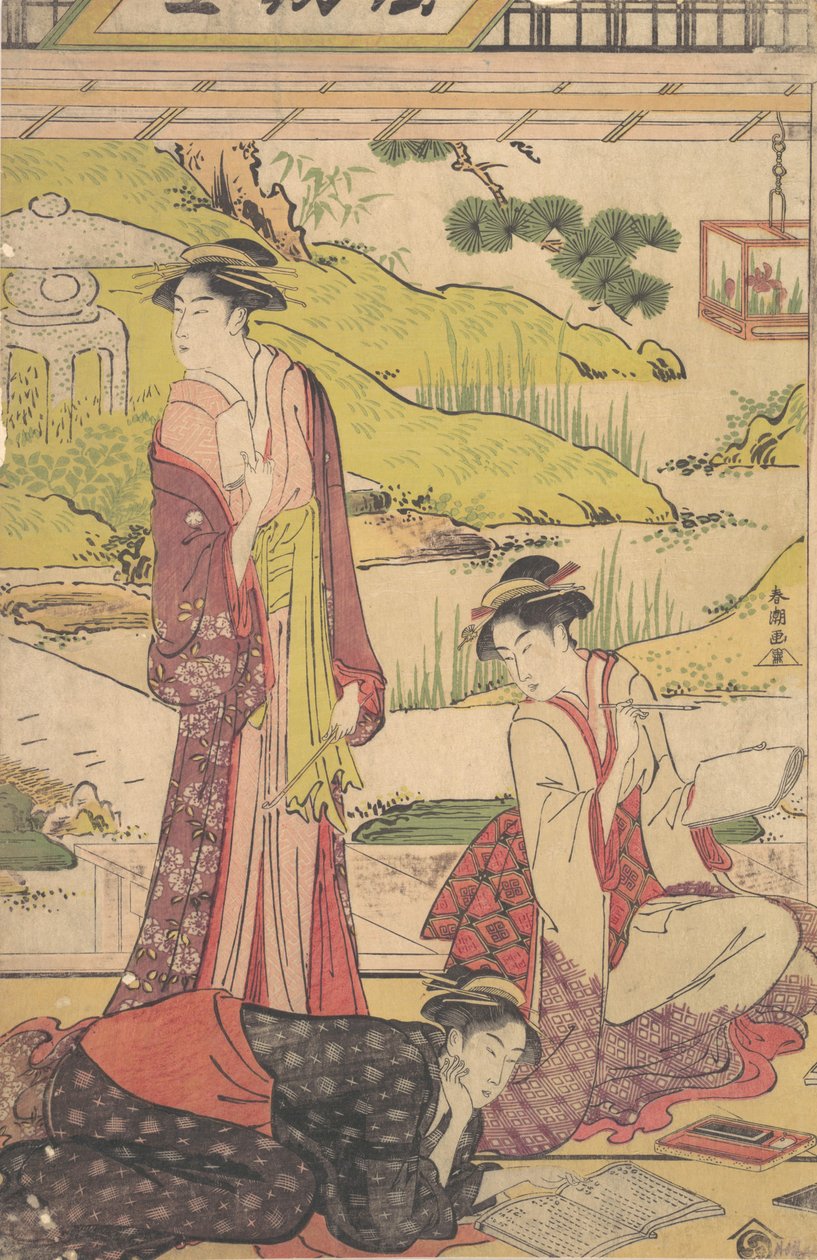 Tre Donne che Godono di Attività Letterarie da Katsukawa Shuncho