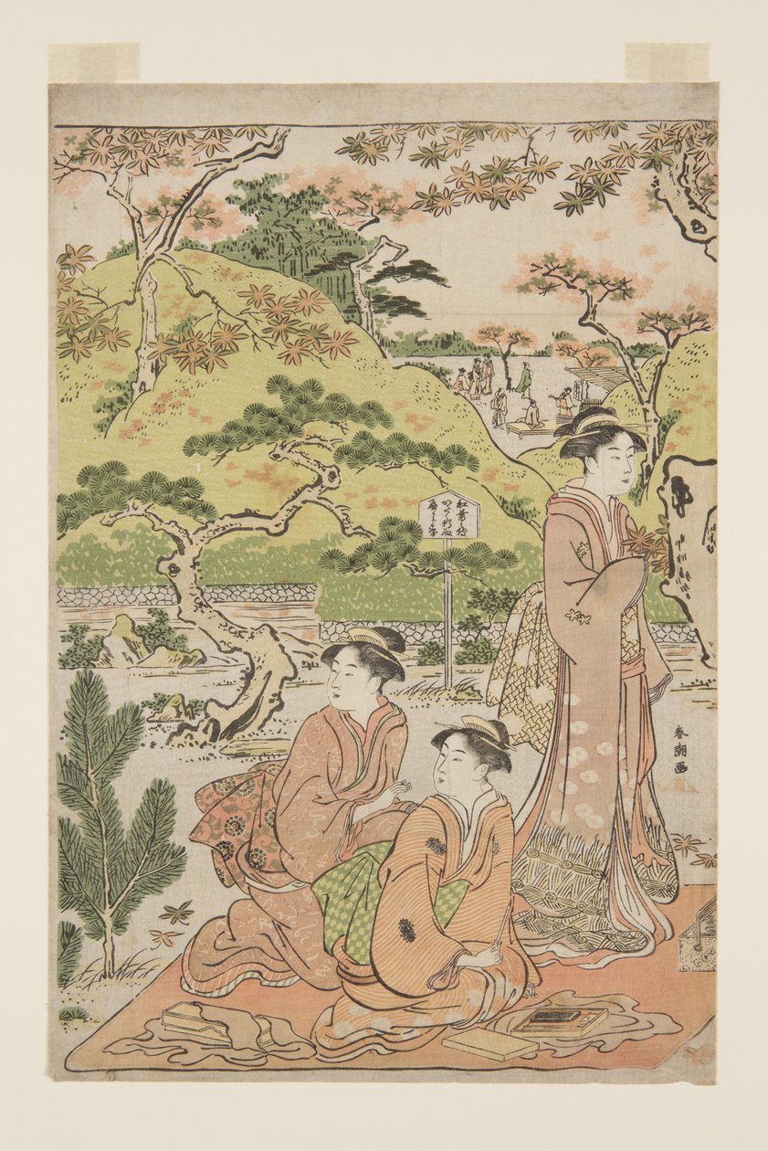 Osservare le foglie autunnali al tempio Kaianji da Katsukawa Shuncho
