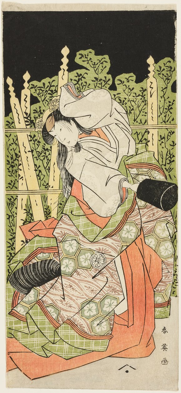 Attore Segawa Kikunojô III Forse nel ruolo di Ono no Komachi in "Komachi Village: Capodanno a teatro" ("Komachimura shibai no shôgatsu") da Katsukawa Shun