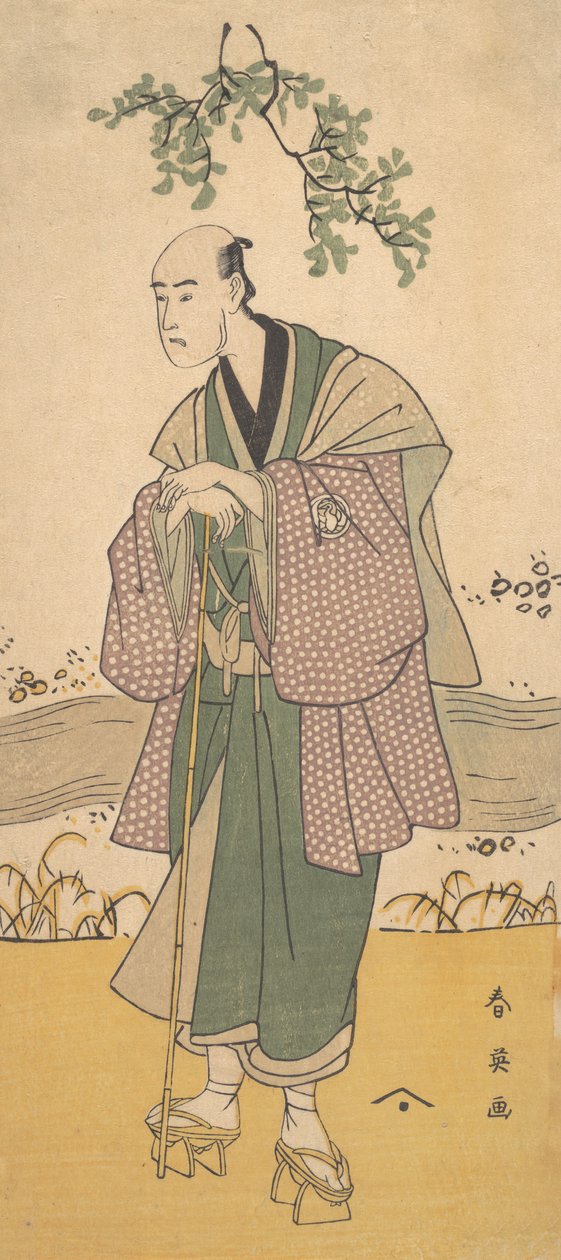 Il Terzo Bando Hikosaburo come un Uomo in Piedi sulla Riva di un Fiume da Katsukawa Shun