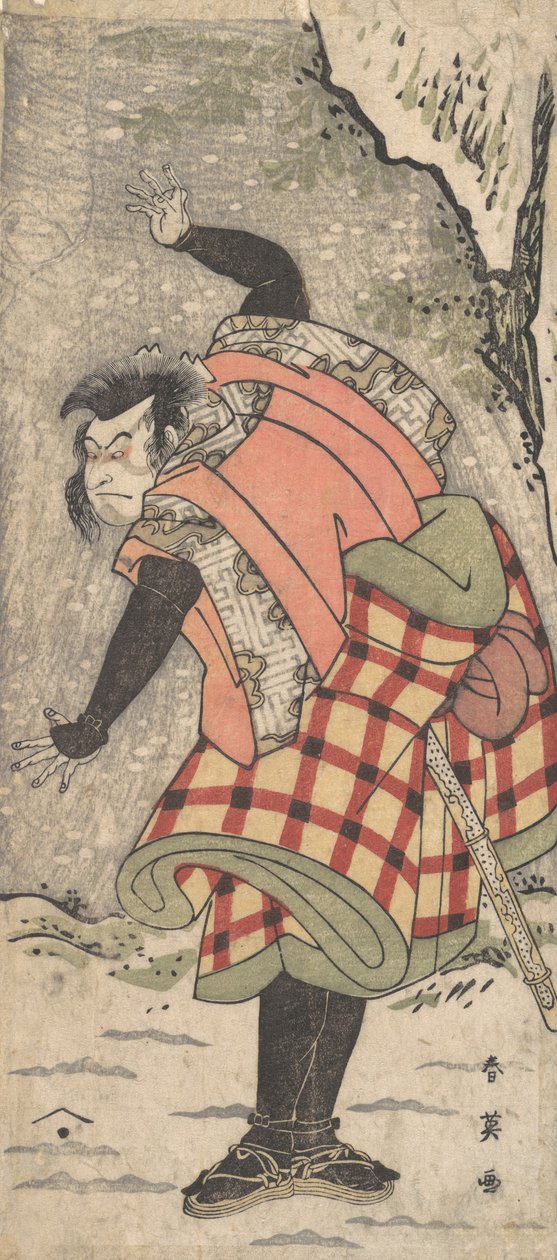 Attore non identificato come un Kyokaku ai piedi di una scogliera in una tempesta di neve, ca. 1793 da Katsukawa Shun