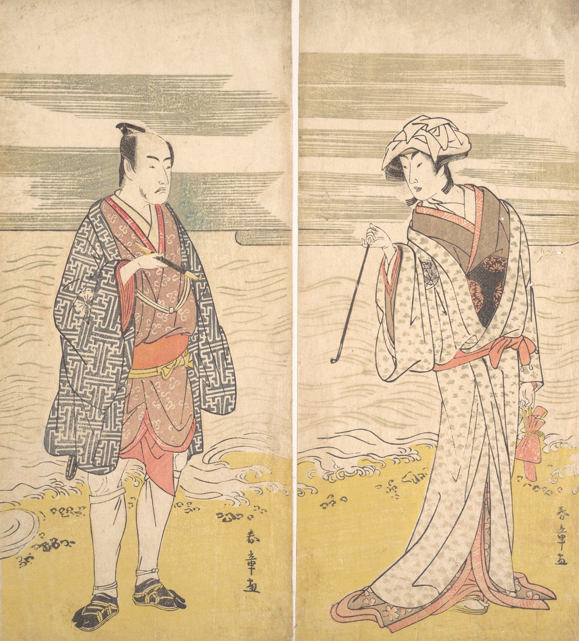 Due attori: il quarto Matsumoto Koshiro come un uomo vestito con un kimono corto da Katsukawa Shunjo