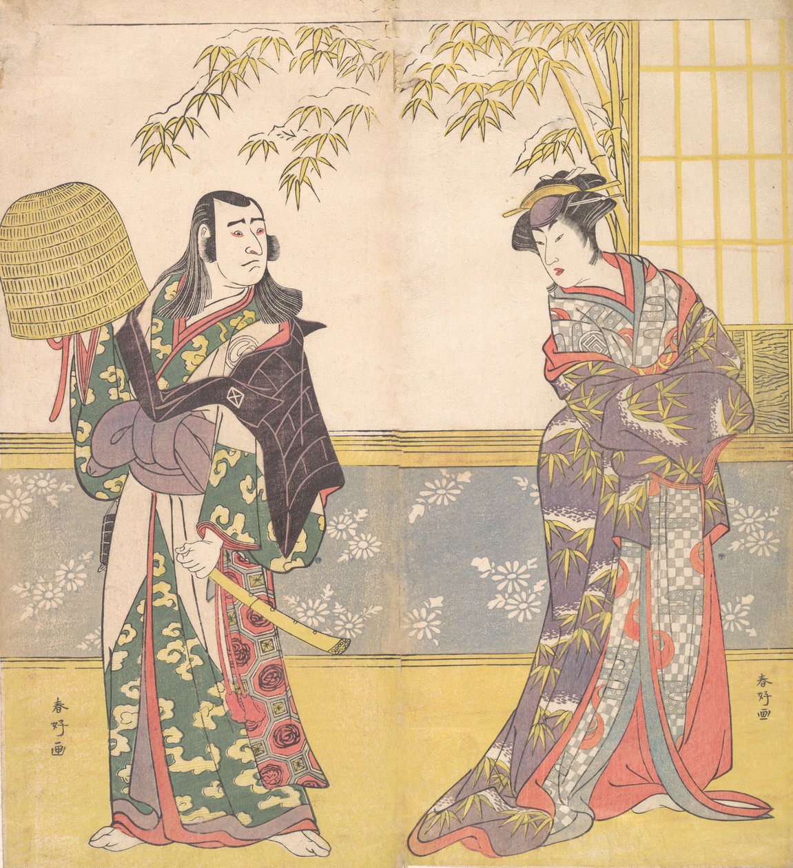 Attori Kabuki Sawamura Sojuro III e Sanogawa Ichimatsu III in Uno Specchio di una Cortigiana, 1788 da Katsukawa Shunko