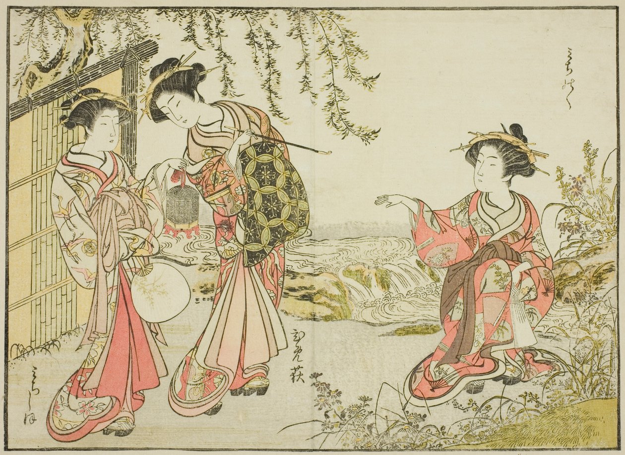 Cortigiane del Kadotsutaya, dal libro "Specchio delle belle donne dei quartieri del piacere (Seiro bijin awase sugata kagami)," vol. 1 da Katsukawa Shunsho