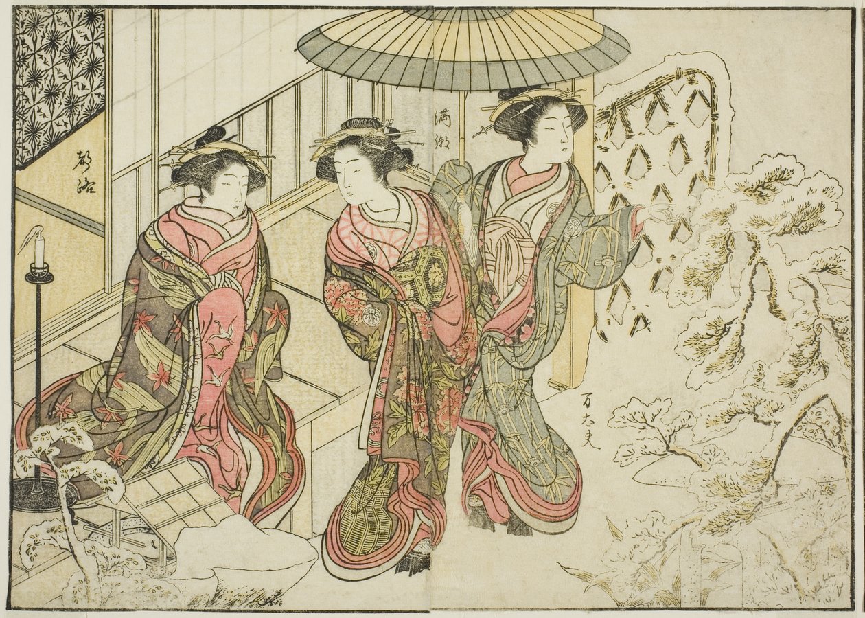 Cortigiane del Nakaomiya, dal libro "Specchio delle belle donne dei quartieri del piacere (Seiro bijin awase sugata kagami)," vol. 2 da Katsukawa Shunsho