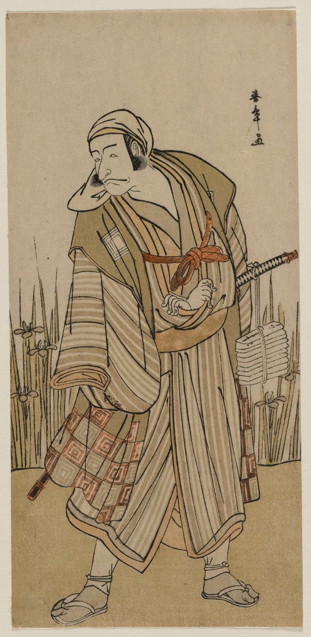 Ichikawa Danjuro V come un viaggiatore accanto a un gruppo di iris, c. 1780 da Katsukawa Shunsho