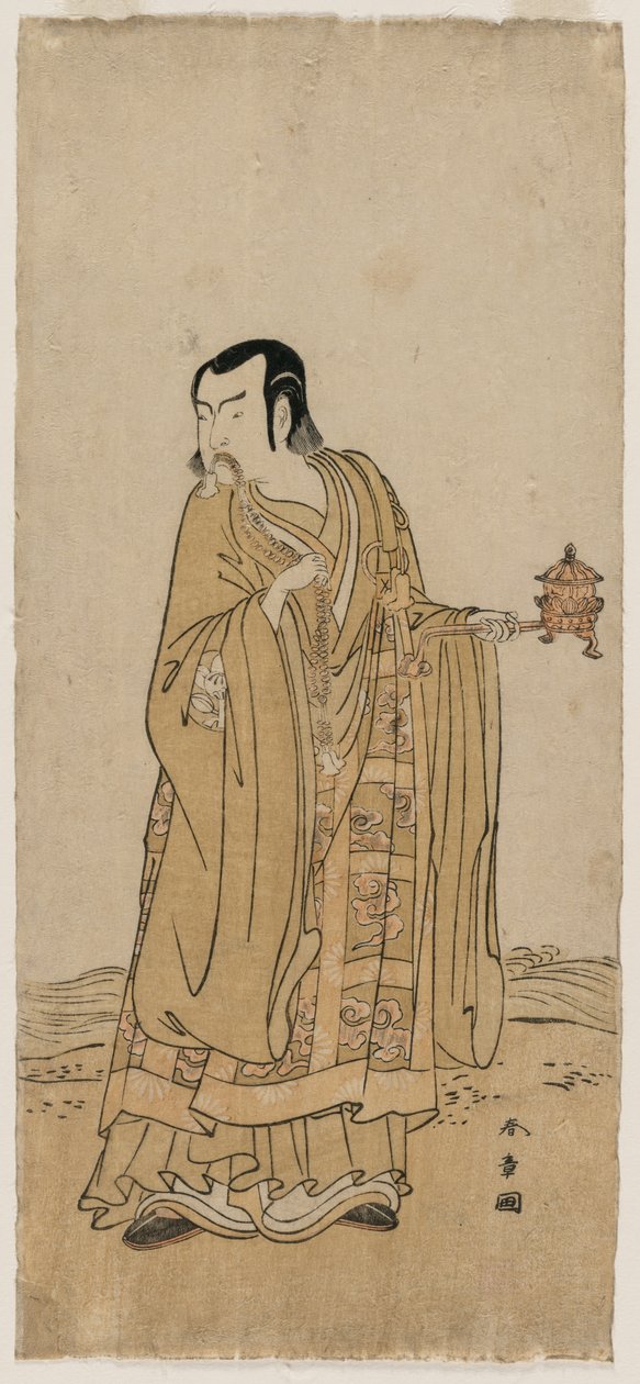 Ichimura Uzaemon IX come Shingen in Una stringa di perline di preghiera agitata a un nastro di cascata da Katsukawa Shunsho