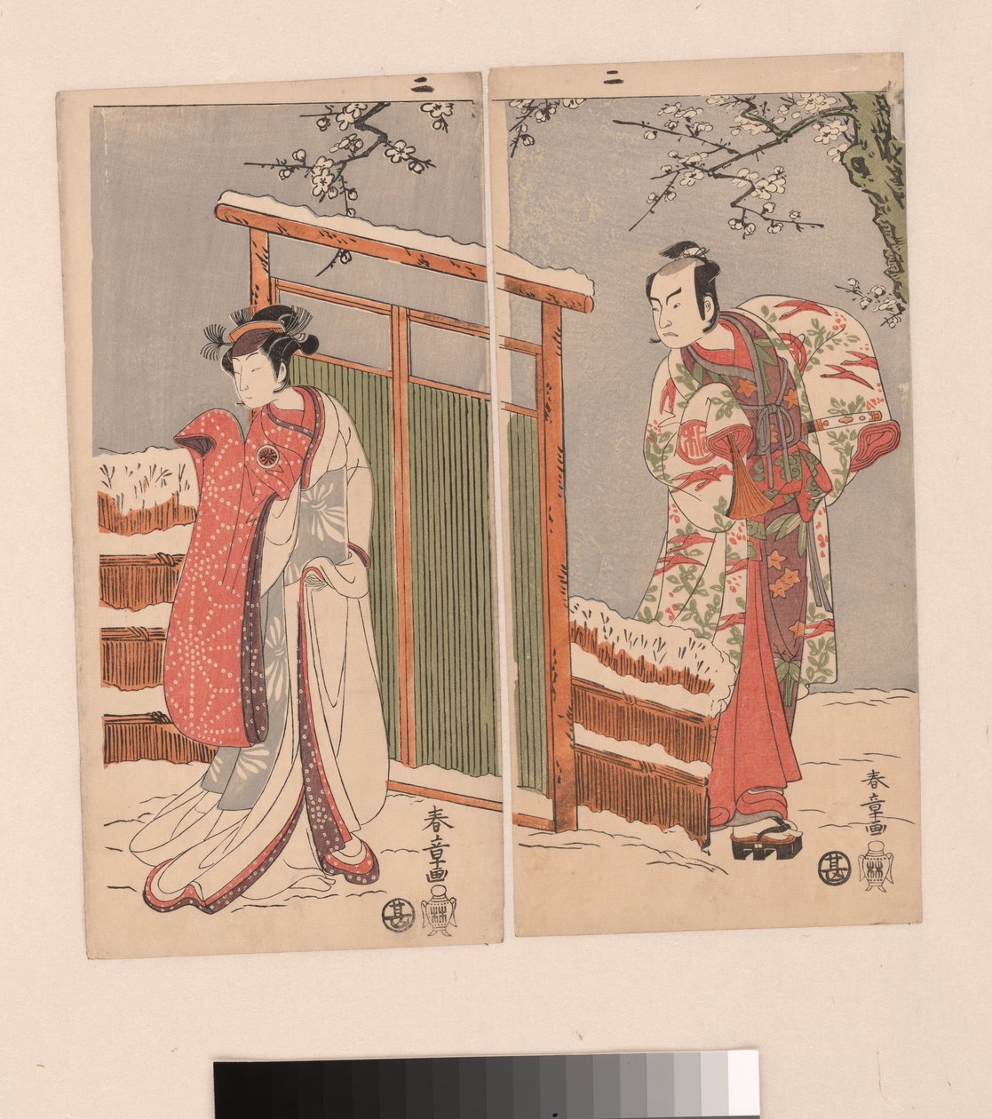 Minamoto no Yoritomo e Yuki Onna nella neve da Katsukawa Shunsho