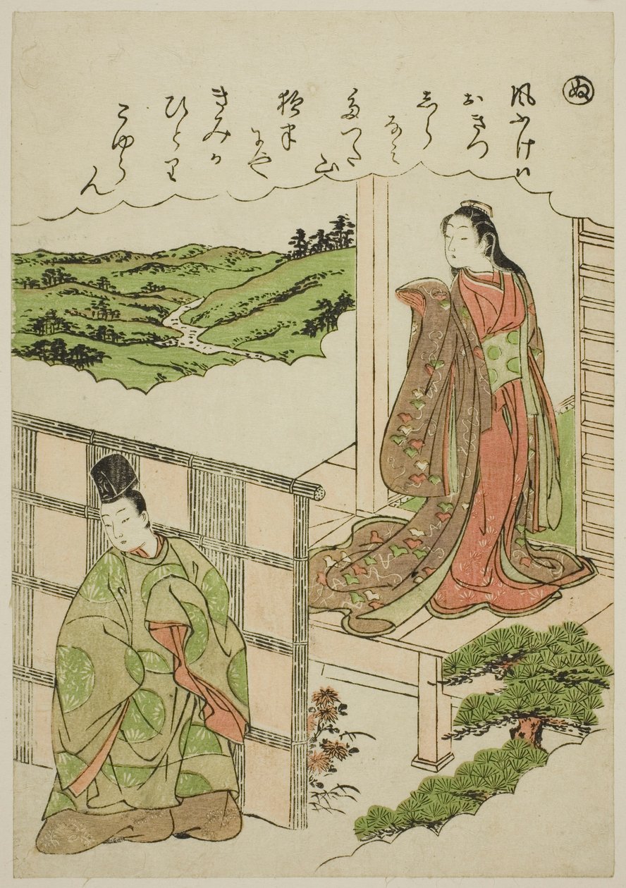 Attraversando Tatsuta, dalla serie "Racconti di Ise in immagini di broccato alla moda (Furyu nishiki-e Ise monogatari)" da Katsukawa Shunsho