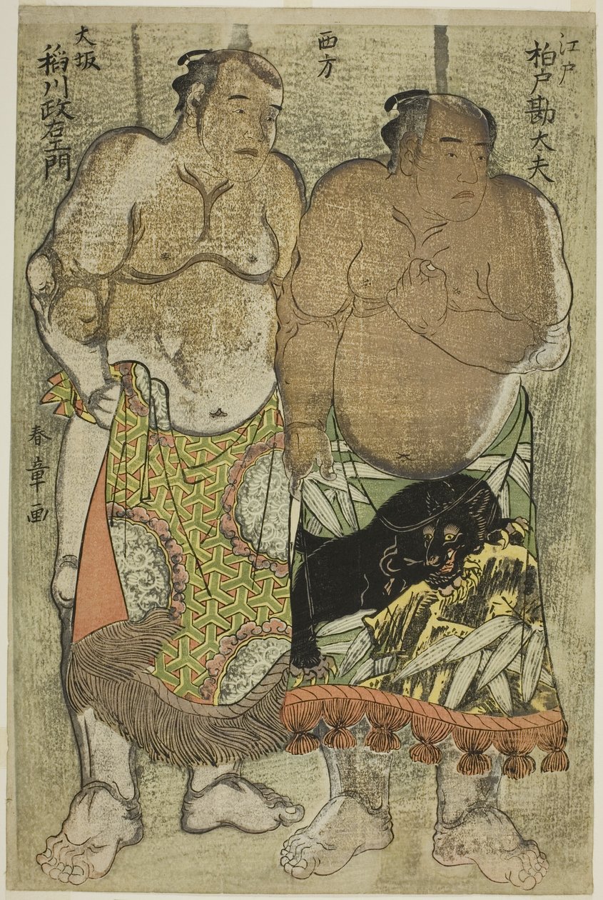 Lottatori di sumo del gruppo occidentale: (destra) Kashiwado Kandayu da Edo, (sinistra) e Inagawa Masaemon da Osaka da Katsukawa Shunsho