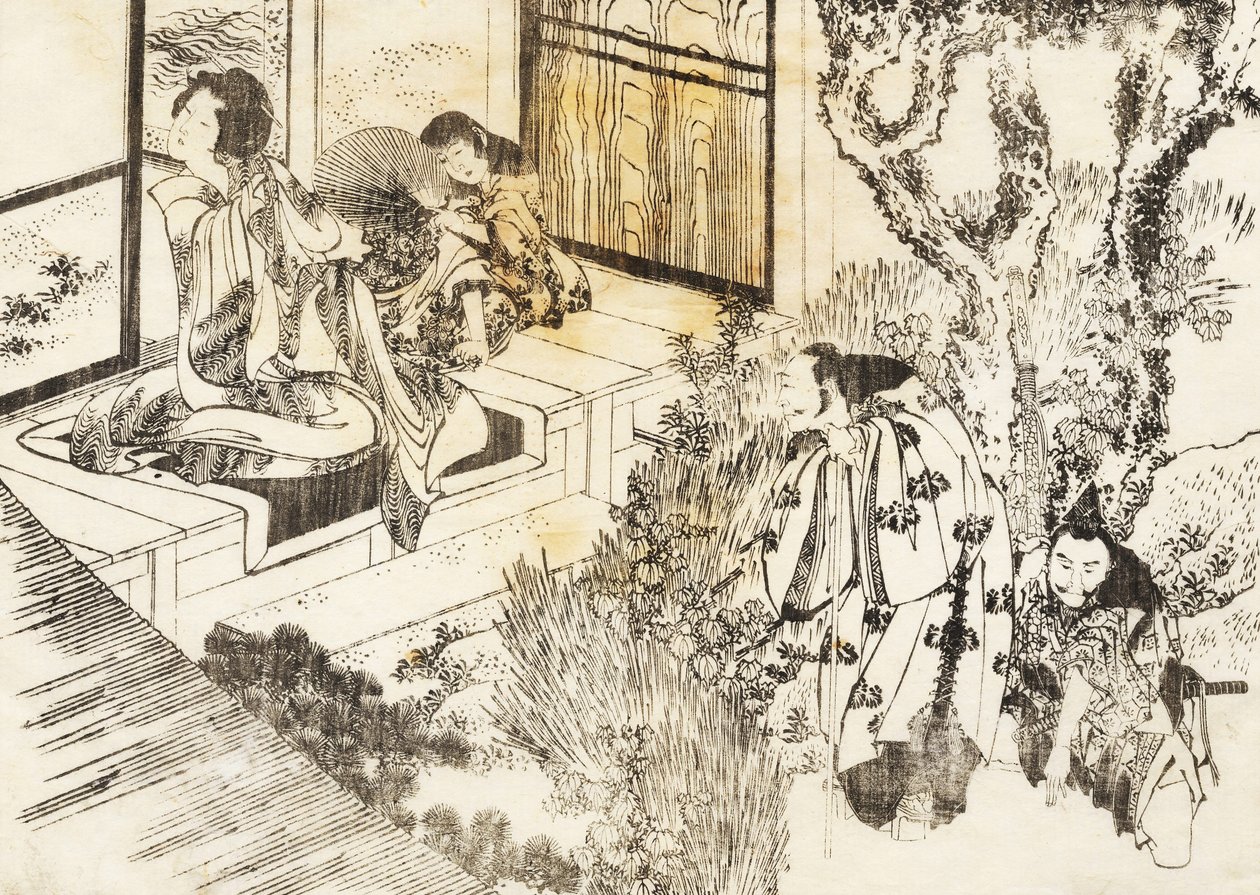 Un uomo guarda una bella donna da Katsushika Hokusai