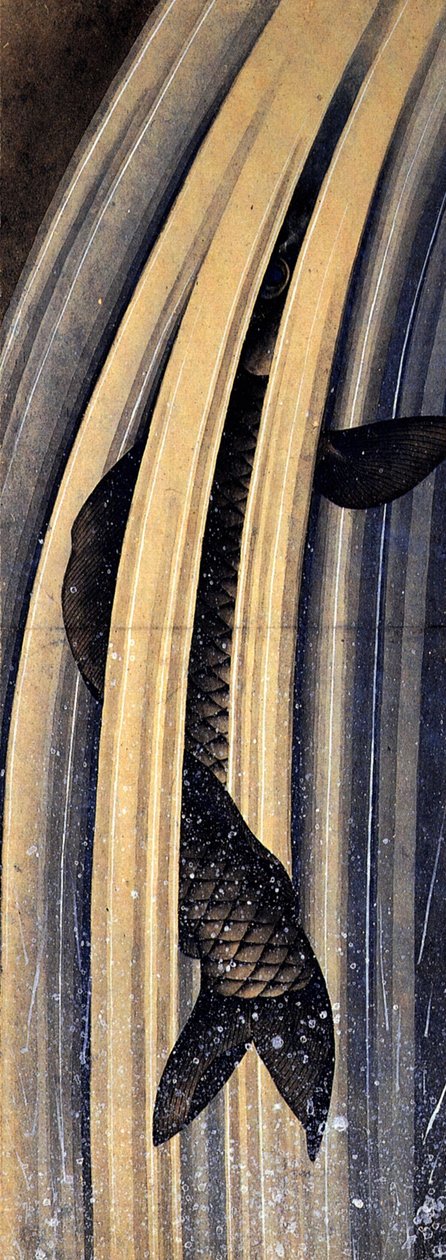 Carpa che salta su una cascata da Katsushika Hokusai