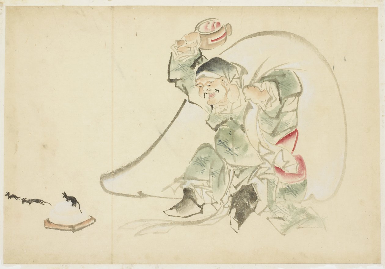 Daikoku, Dio della Felicità, con il suo magico martello da Katsushika (school of) Hokusai