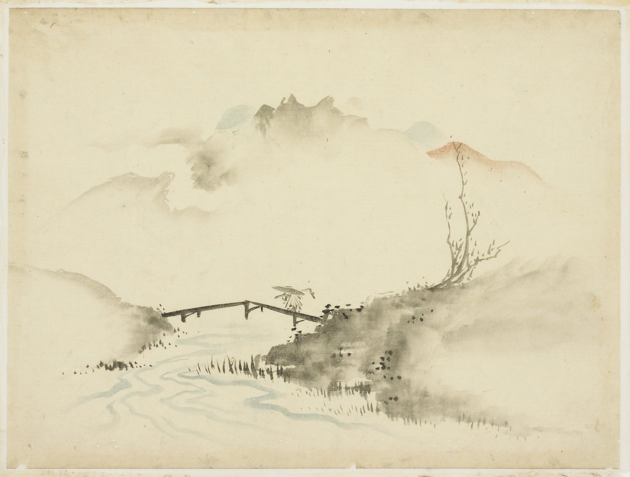 Paesaggio con contadino che attraversa un ponte da Katsushika (school of) Hokusai
