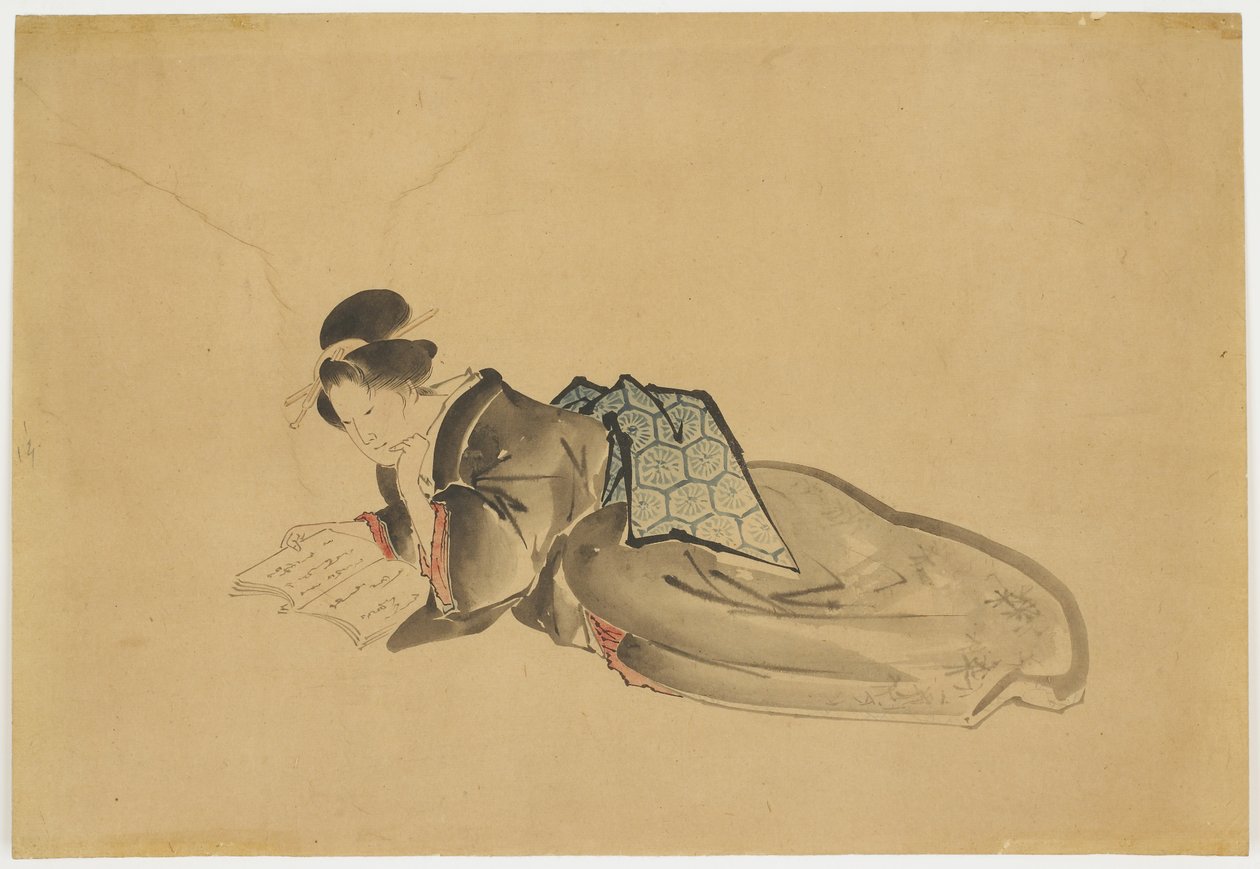 Cortigiana sdraiata che legge da Katsushika (school of) Hokusai