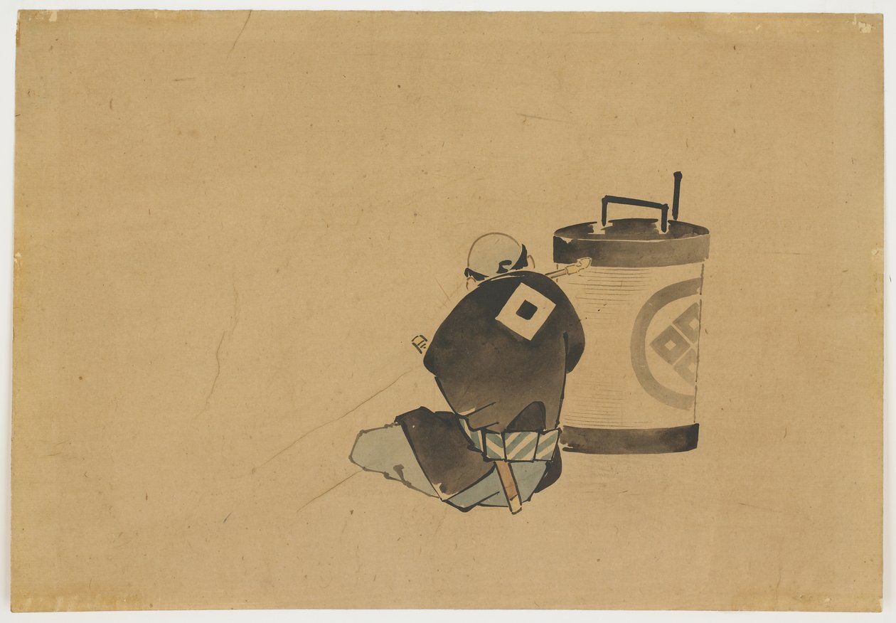 Attendente seduto che fuma vicino a una lampada da Katsushika (school of) Hokusai