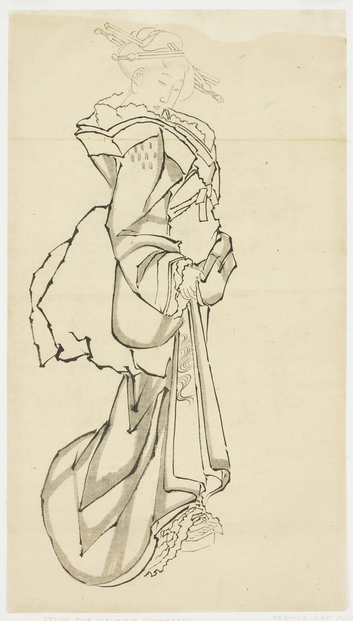 Cortigiana che cammina (studio), c.1815-1849 da Katsushika (school of) Hokusai