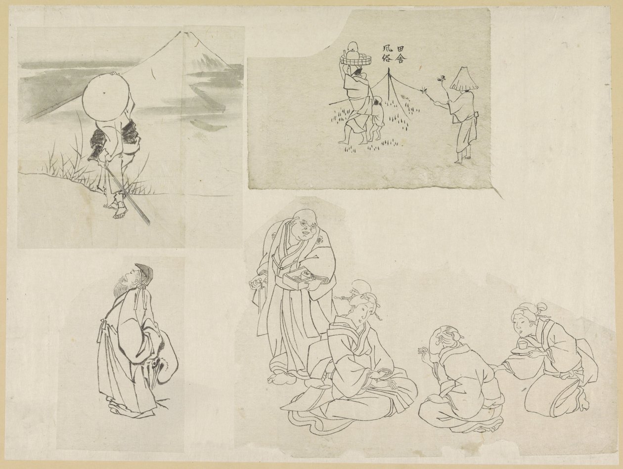 Quattro scene con diverse figure da Katsushika Hokusai (possibly)