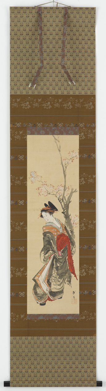 Una cortigiana sotto un ciliegio da Katsushika Hokusai