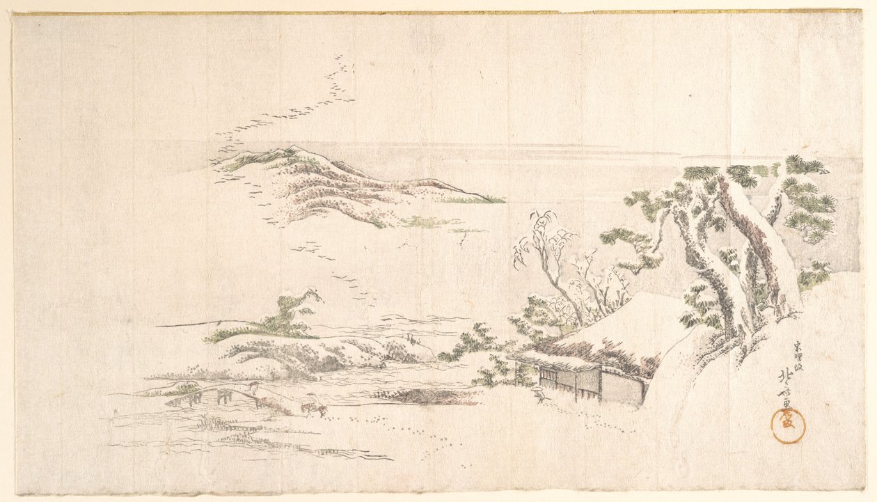Un paesaggio innevato con nuvole grigie da Katsushika Hokusai