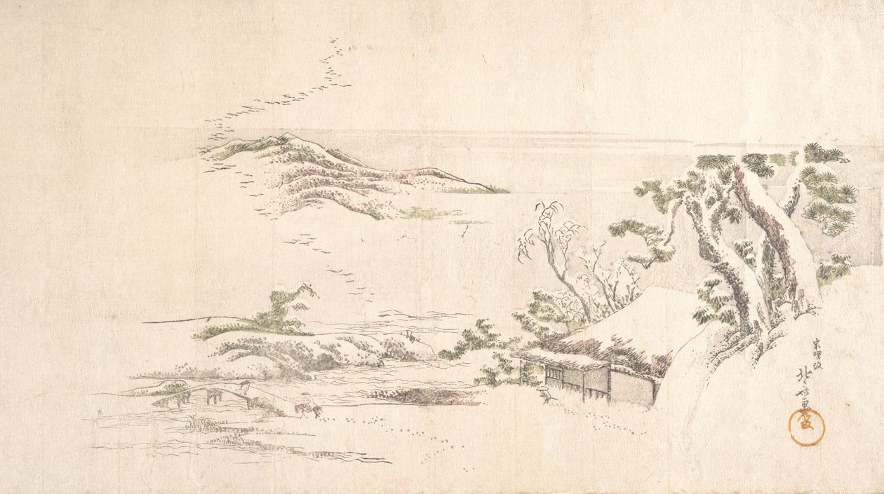 Paesaggio innevato con nuvole grigie da Katsushika Hokusai