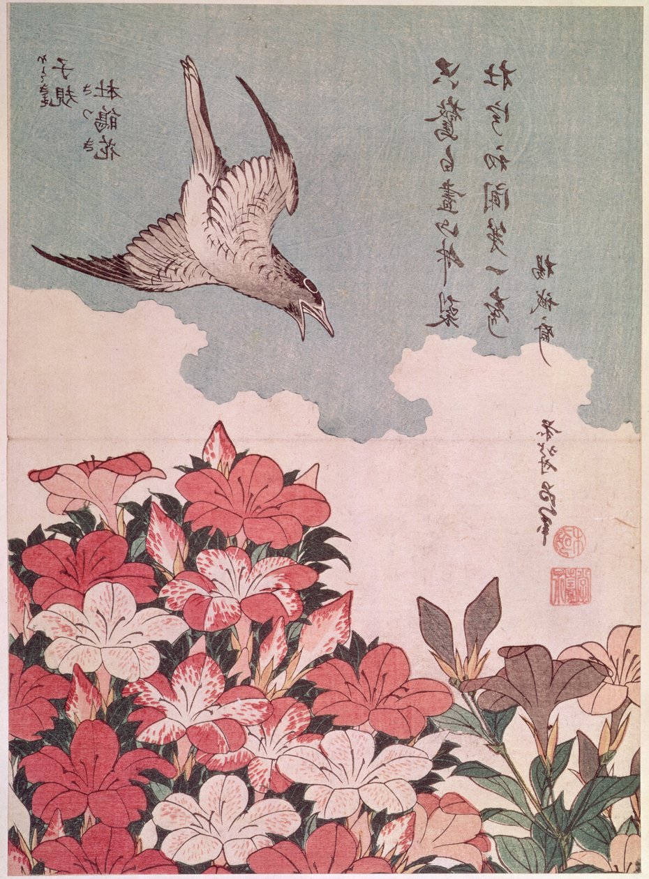 Azalee e cuculo, pubblicato da Eijudo, c.1830 da Katsushika Hokusai