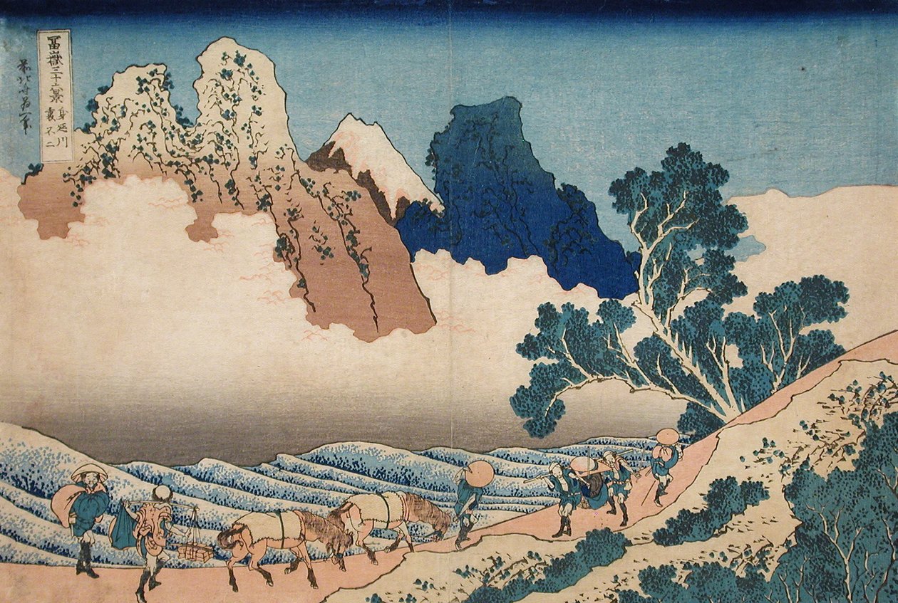 Vista posteriore del Fuji dal fiume Minobu da Katsushika Hokusai