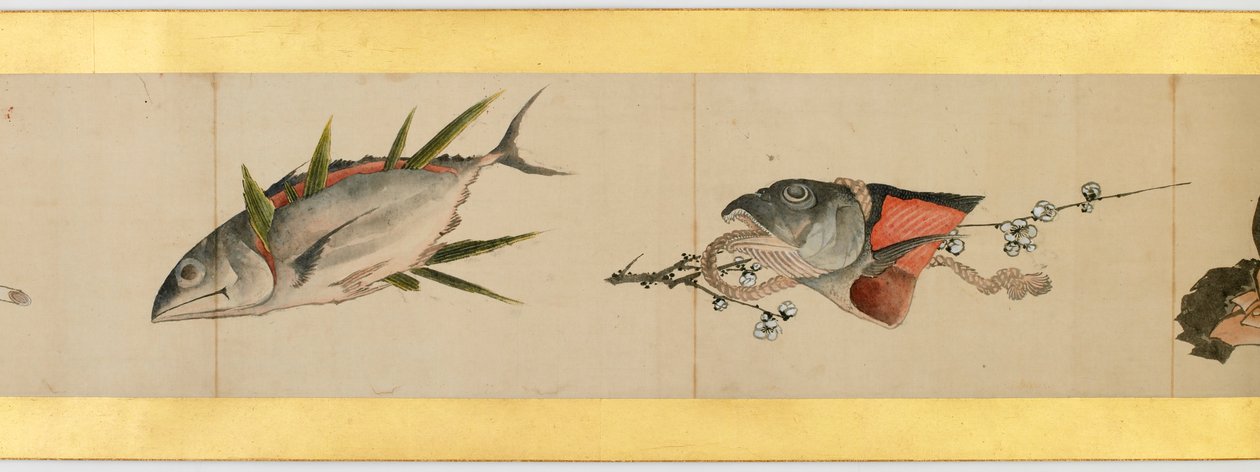 Dettaglio di un rotolo con immagini varie, periodo Edo da Katsushika Hokusai